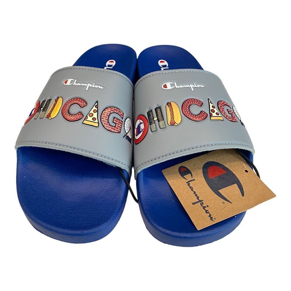 NEW Champion Men's IPO CHI Chicago Grey Blue Slide Sandals